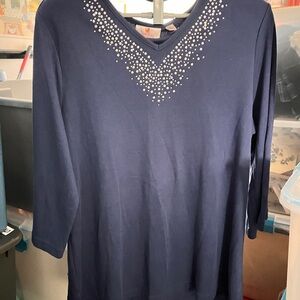 Quacker Factory Navy 3/4 Sleeve with Silver Embellishments